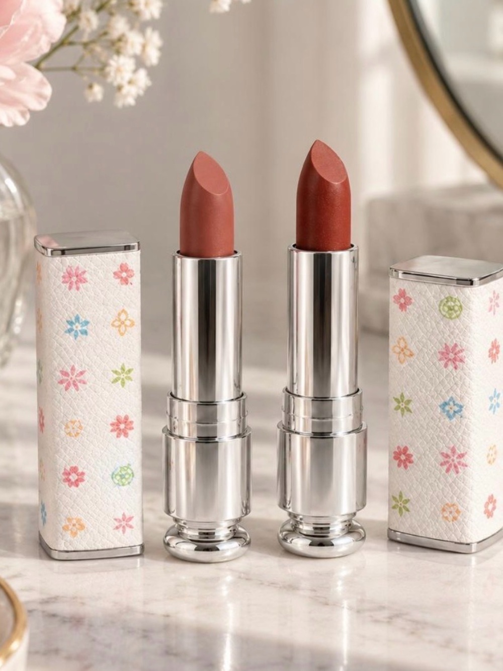 Designer Floral-Accent Nude & Rose Lipstick Duo - Women Makeup